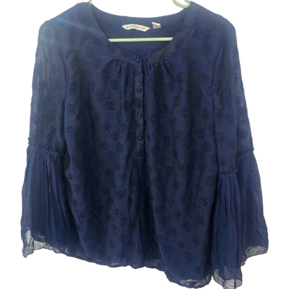 Isaac Mizrahi Deep Blue Blouse with Textured Design And Covered Buttons, Size 12 - Picture 2 of 6